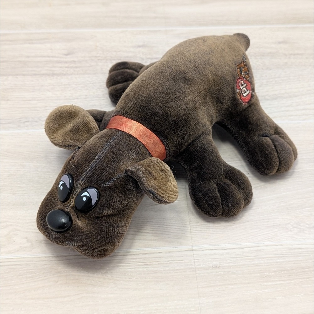 VTG 1986 Tonka Pound Puppies Plush Dog 8" Brown w/ Ribbon Collar KP Patch Toy